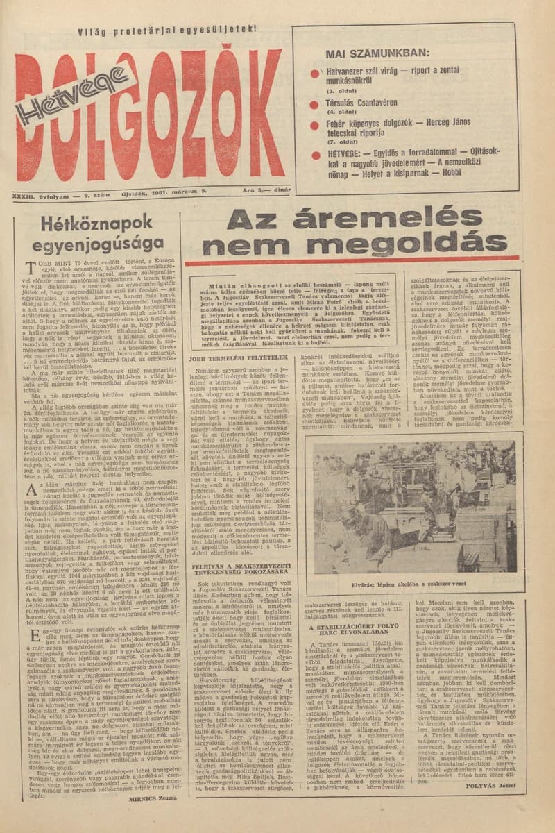 Dolgozók, 35. évf. 1981. március 5. 9. sz.