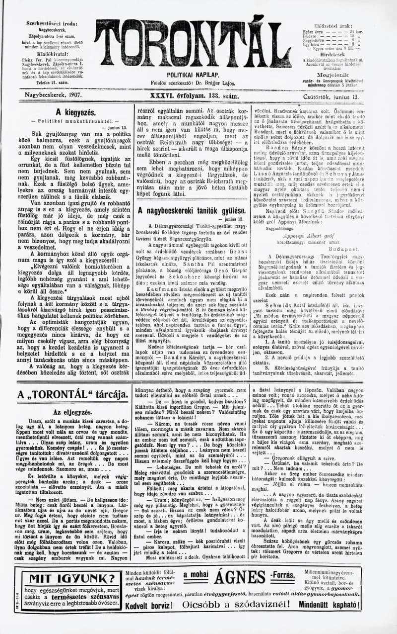 Torontál, 36. évf. 1907. június 13. 133. sz.