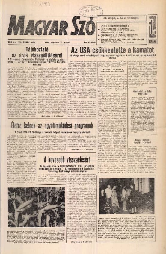 Magyar Szó, 43. évf. 1986. augusztus 22. 230. sz. 1–16. oldal