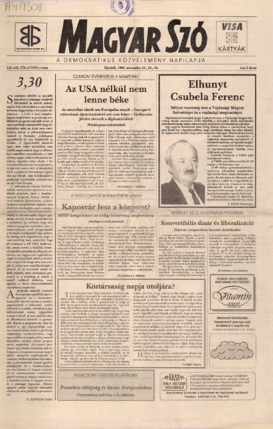 Magyar Szó, 52. évf. 1995. november 28. – 30. 278. sz. 1–16. oldal