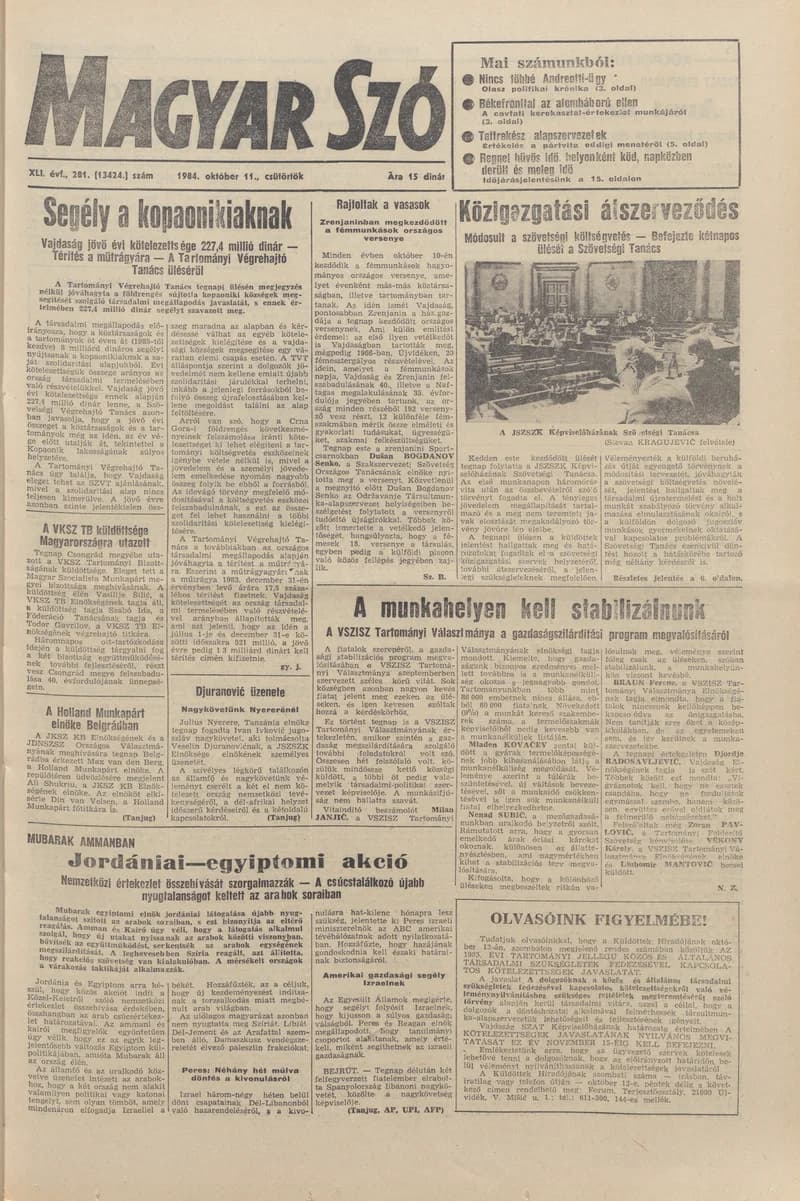 Magyar Szó, 41. évf. 1984. október 11. 281. sz. 1–20. oldal
