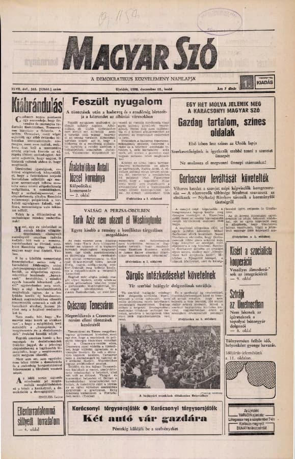 Magyar Szó, 47. évf. 1990. december 18. 346. sz. 1–20. oldal