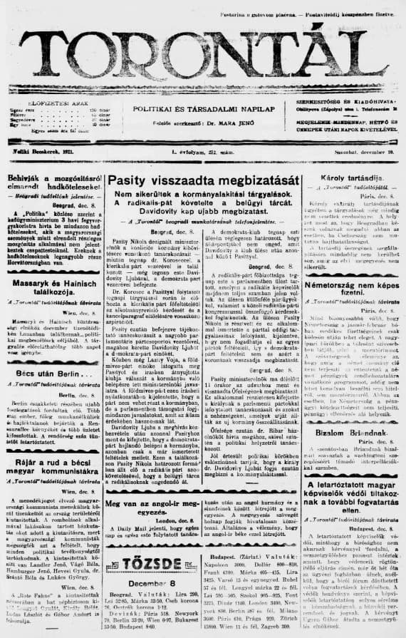 Torontál, 50. évf. 1921. december 10. 272. sz.