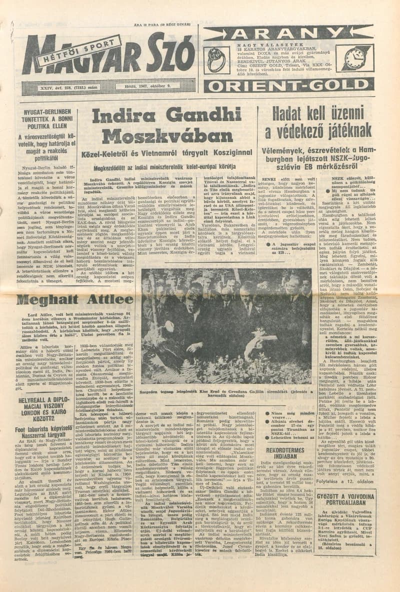 Magyar Szó, 24. évf. 1967. október 9. 278. sz. 1–16. oldal