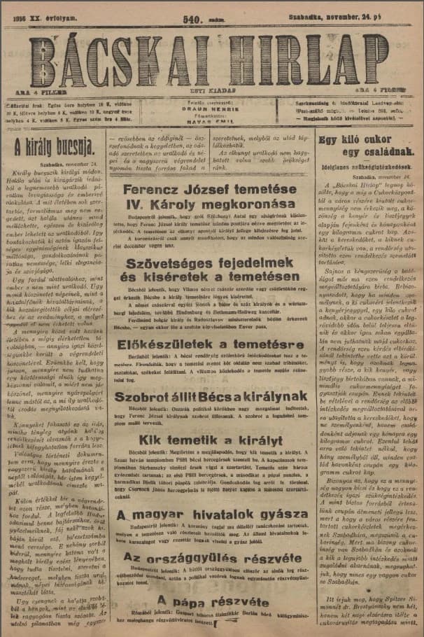 Bácskai Hirlap, 20. évf. 1916. november 24. 540. sz.