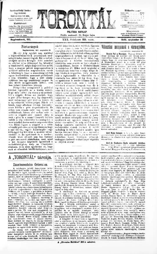 Torontál, 30. évf. 1901. szeptember 30. 223. sz.