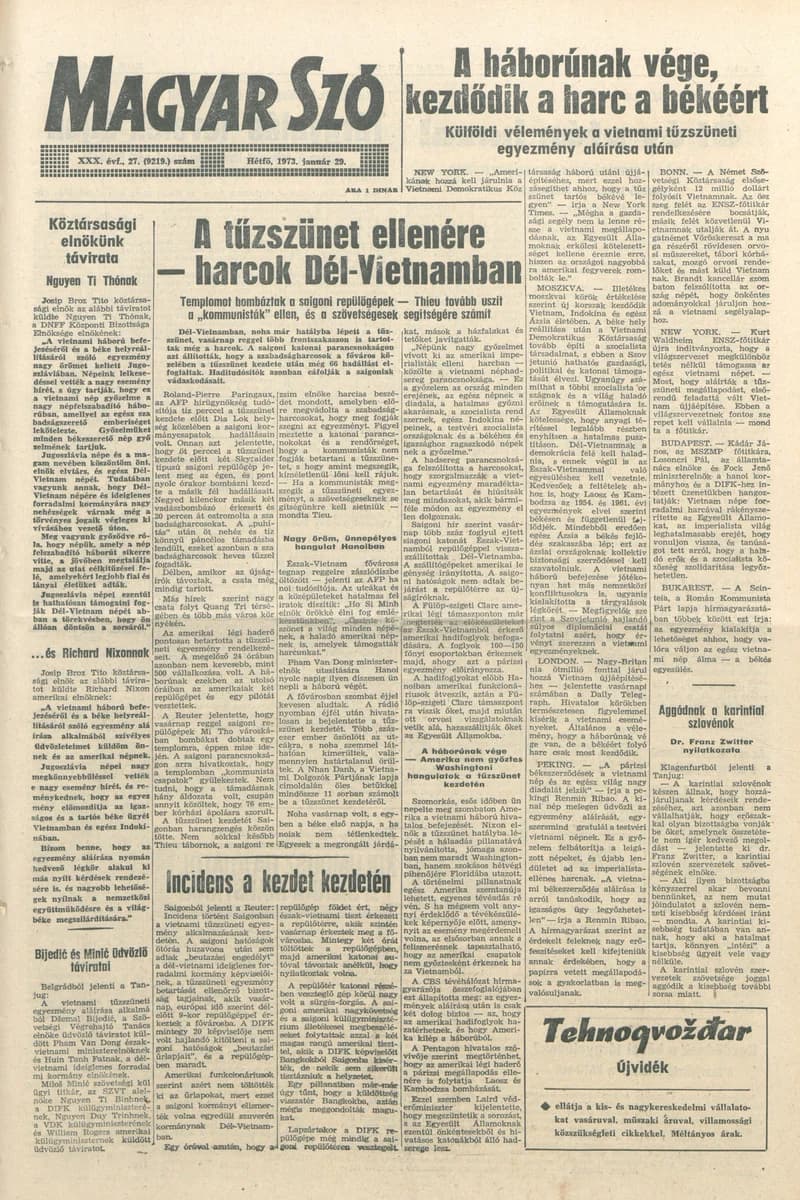 Magyar Szó, 30. évf. 1973. január 29. 27. sz. 1–10. oldal