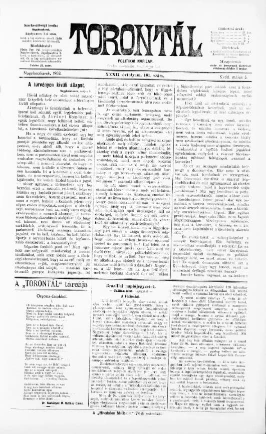 Torontál, 32. évf. 1903. május 5. 101. sz.