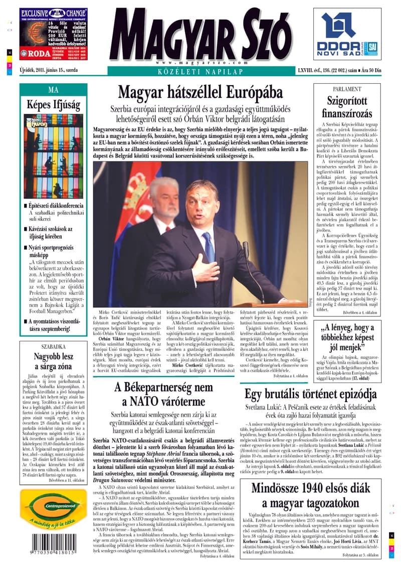 Magyar Szó, 68. évf. 2011. június 15. 136. sz. 1–20. oldal