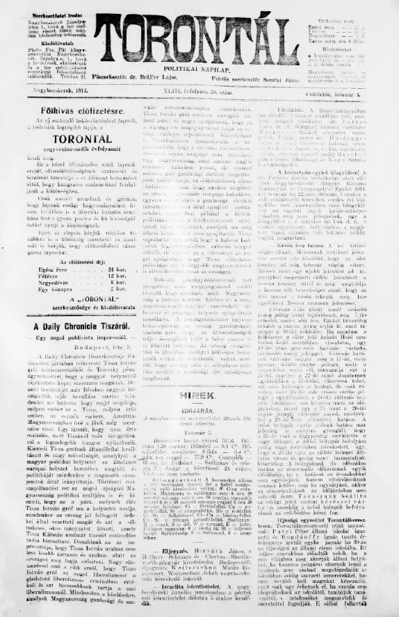 Torontál, 43. évf. 1914. február 5. 28. sz.