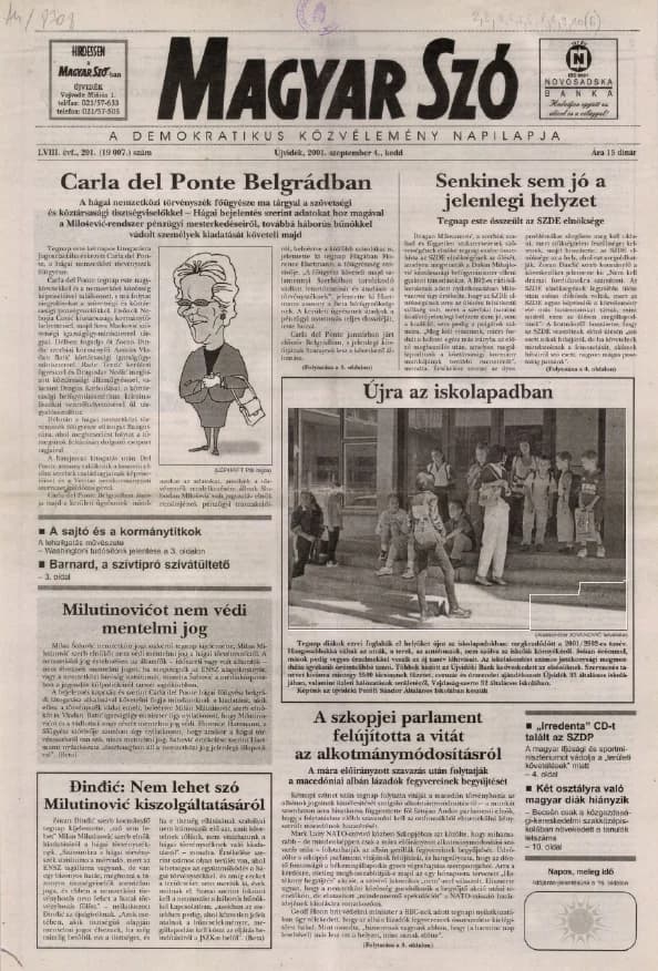 Magyar Szó, 58. évf. 2001. szeptember 4. 201. sz. 1–16. oldal