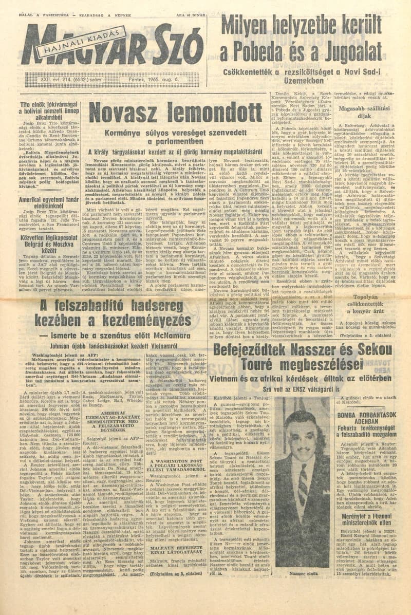 Magyar Szó, 22. évf. 1965. augusztus 6. 214. sz. 1–14. oldal