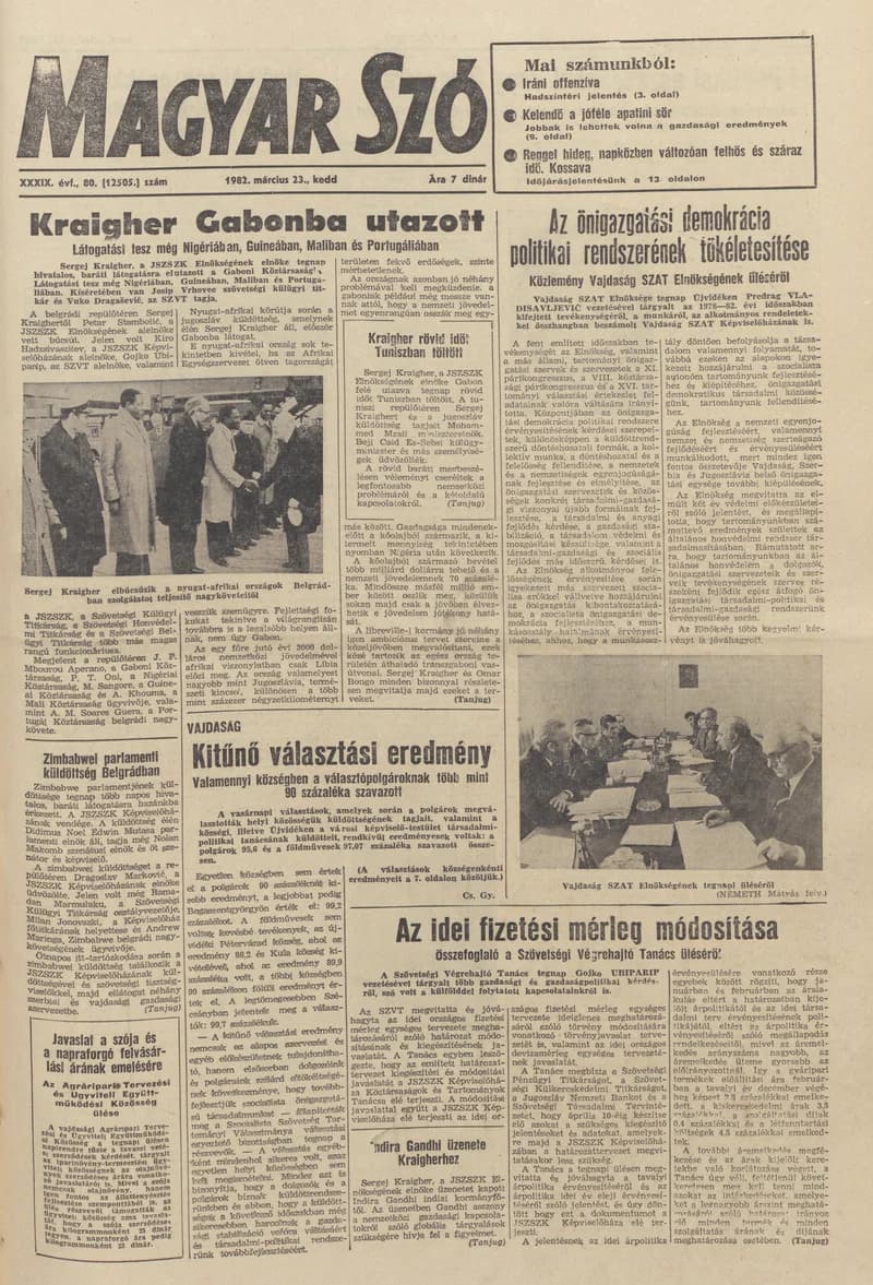 Magyar Szó, 39. évf. 1982. március 23. 80. sz. 1–20. oldal