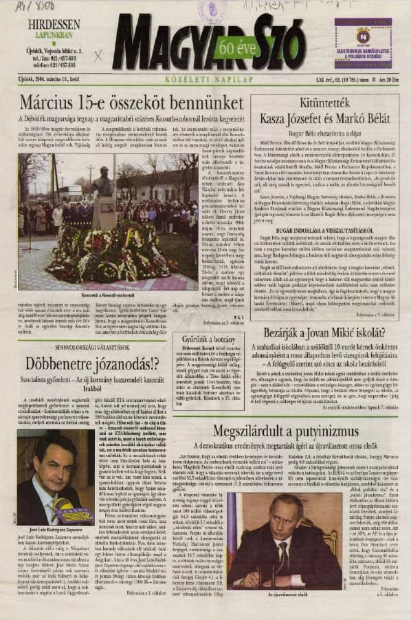 Magyar Szó, 61. évf. 2004. március 16. 62. sz. 1–20. oldal