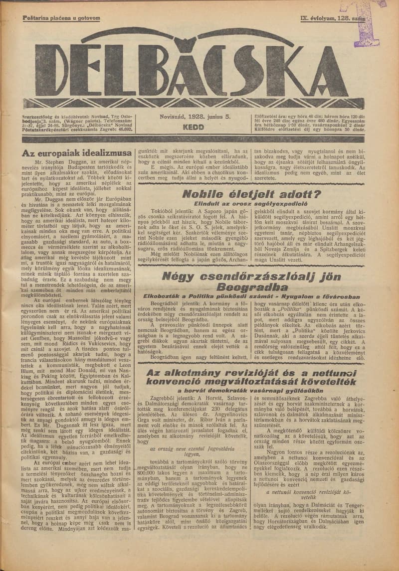 Délbácska, 9. évf. 1928. június 5. 128. sz.