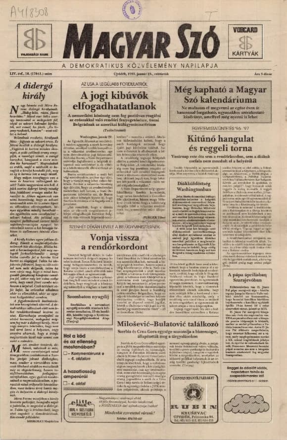 Magyar Szó, 54. évf. 1997. január 23. 18. sz. 1–16. oldal