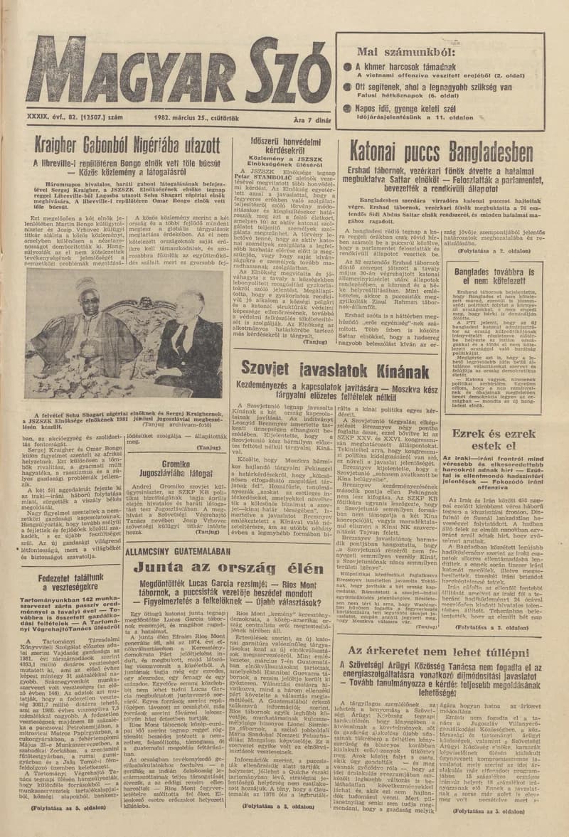 Magyar Szó, 39. évf. 1982. március 25. 82. sz. 1–20. oldal