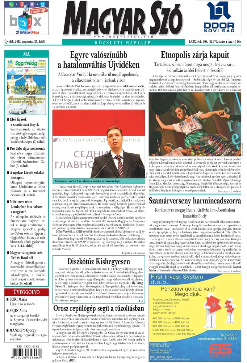 Magyar Szó, 69. évf. 2012. augusztus 27. 198. sz. 1–16. oldal