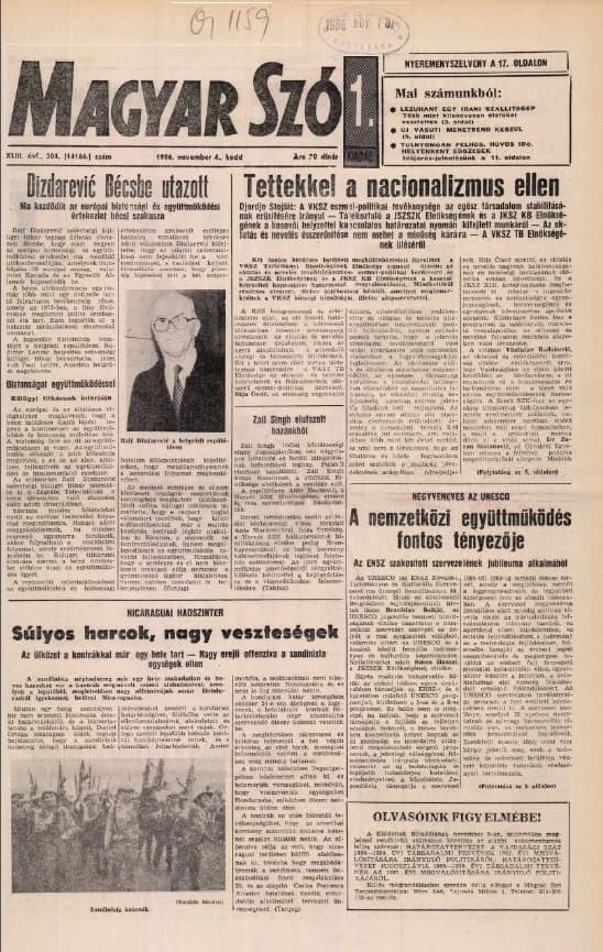 Magyar Szó, 43. évf. 1986. november 4. 304. sz. 1–20. oldal