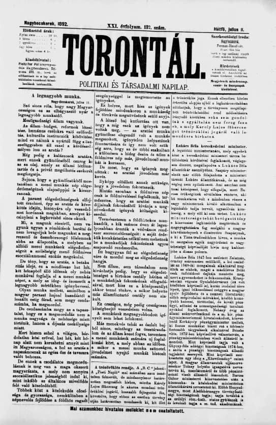 Torontál, 21. évf. 1892. július 11. 137. sz.