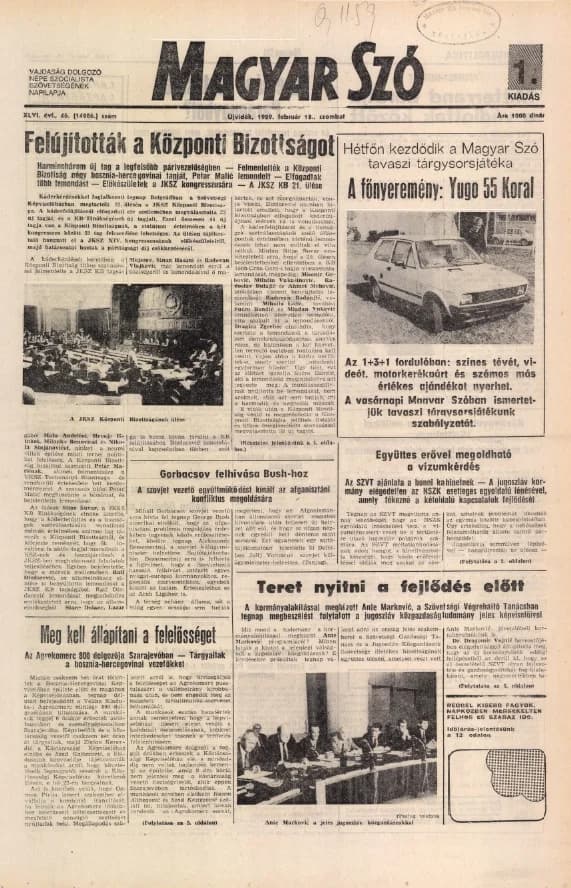 Magyar Szó, 46. évf. 1989. február 18. 46. sz. 1–24. oldal