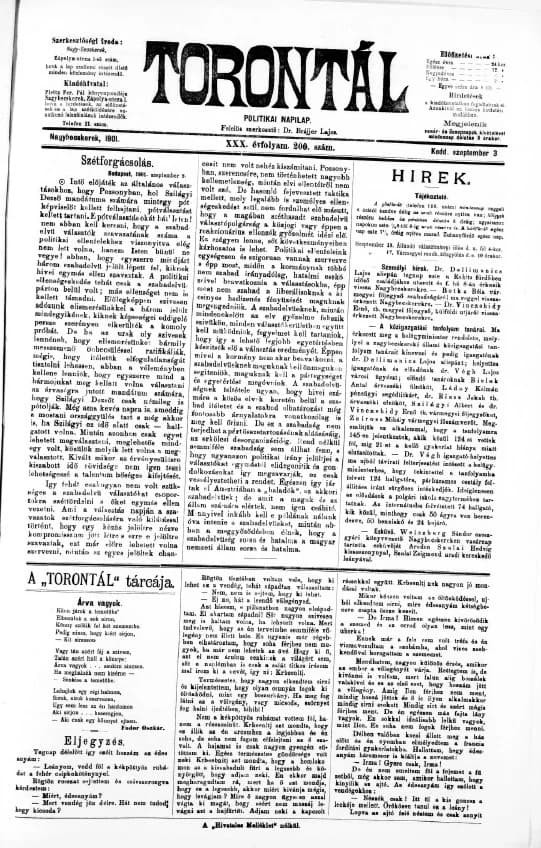 Torontál, 30. évf. 1901. szeptember 3. 200. sz.
