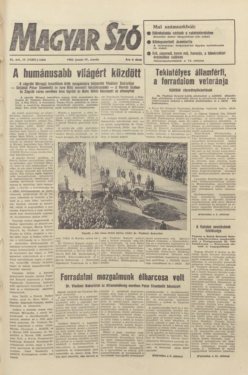 Magyar Szó, 40. évf. 1983. január 19. 17. sz. 1–24. oldal