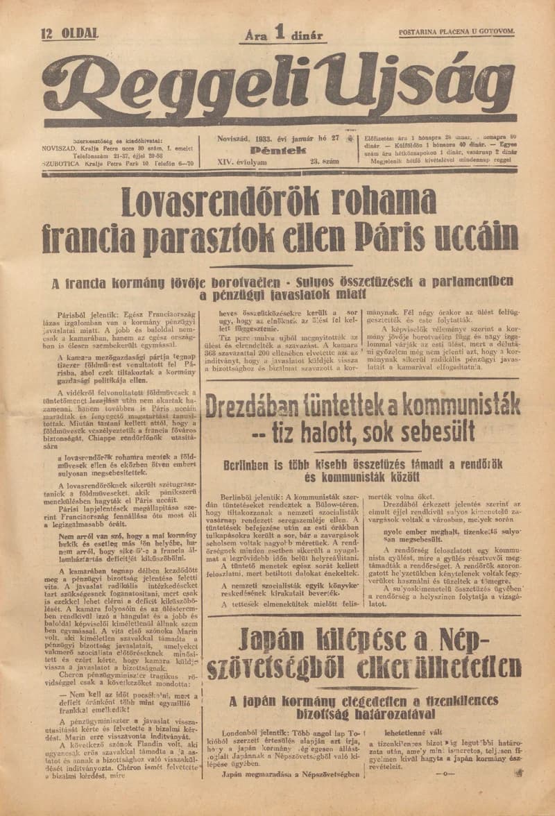 Reggeli Újság, 14. évf. 1933. január 27. 23. sz.