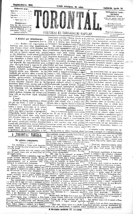 Torontál, 23. évf. 1894. április 26. 96. sz.