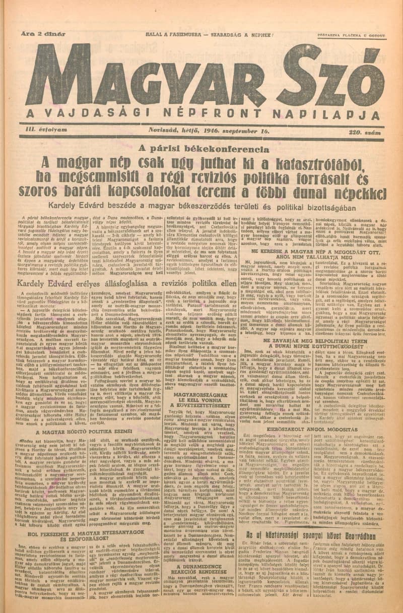 Magyar Szó, 3. évf. 1946. szeptember 16. 220. sz. 1–6. oldal