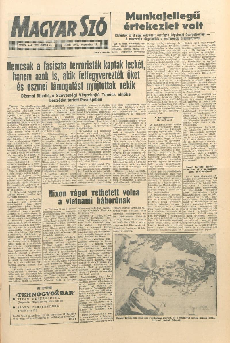 Magyar Szó, 29. évf. 1972. augusztus 14. 223. sz. 1–8. oldal