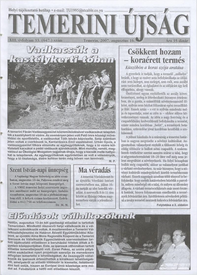 Temerini Újság, 13. évf. 2007. augusztus 16. 33. sz.