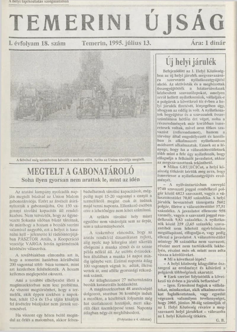 Temerini Újság, 1. évf. 1995. július 13. 18. sz.