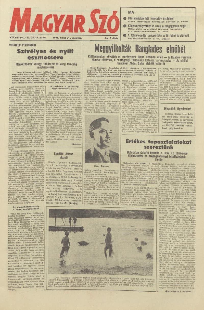 Magyar Szó, 38. évf. 1981. május 31. 147. sz.