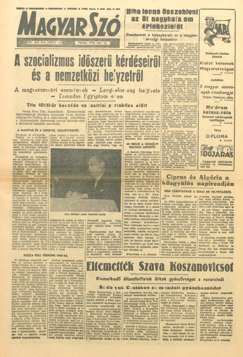 Magyar Szó, 13. évf. 1956. november 17. 315. sz. 1–12. oldal