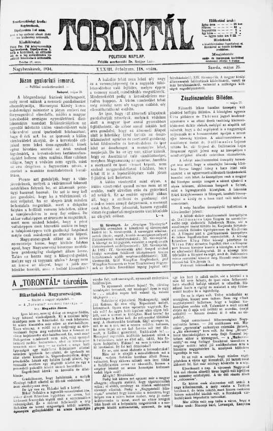 Torontál, 33. évf. 1904. május 25. 118. sz.