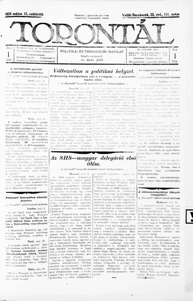 Torontál, 53. évf. 1924. május 15. 111. sz.