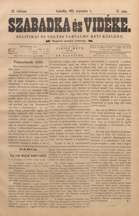 Szabadka és vidéke II, 9. évf. 1901. szeptember 8. 37. sz.