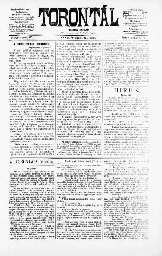 Torontál, 32. évf. 1903. szeptember 30. 221. sz.