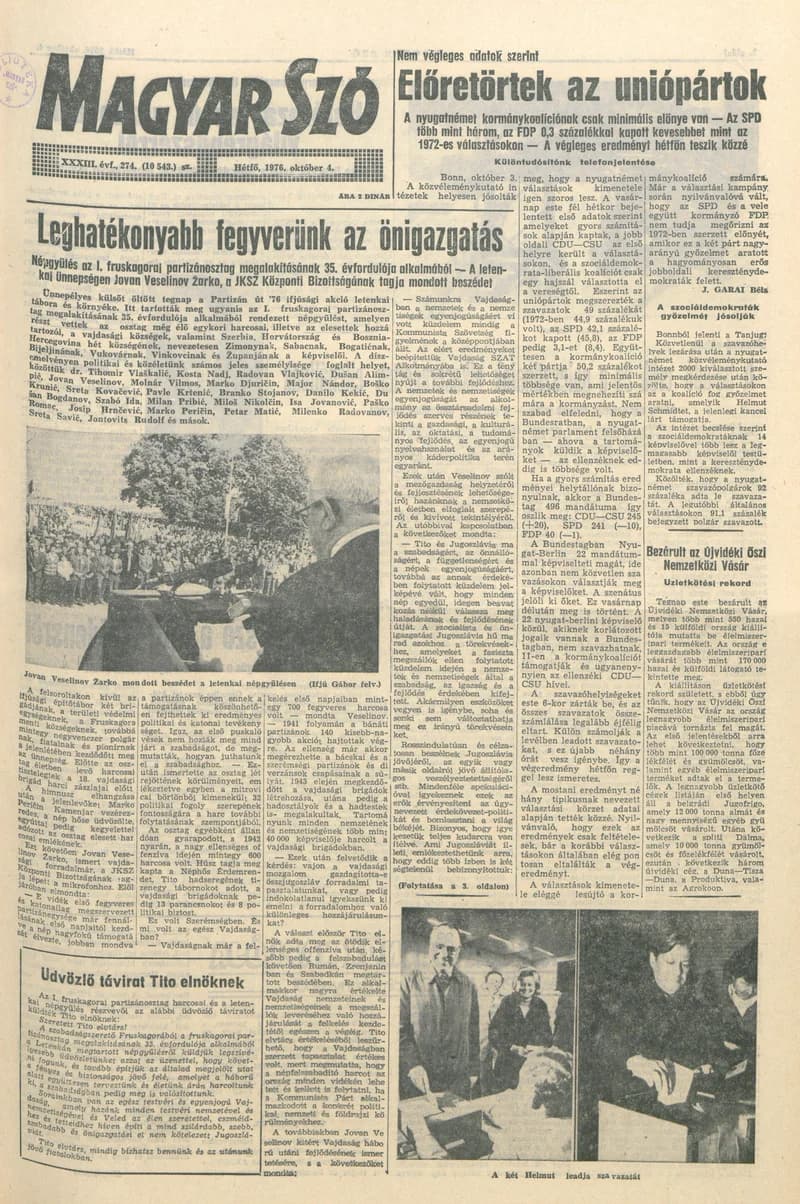 Magyar Szó, 33. évf. 1976. október 4. 274. sz. 1–8. oldal