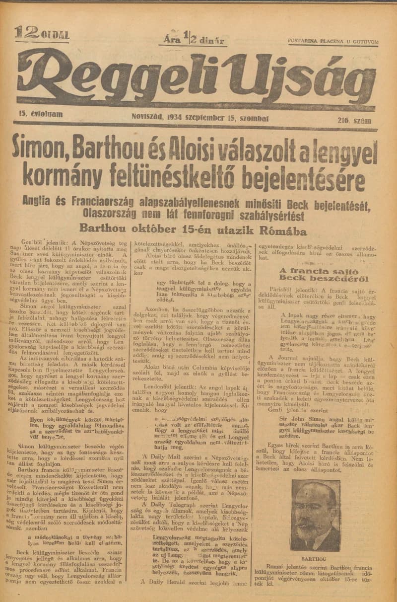 Reggeli Újság, 15. évf. 1934. szeptember 15. 216. sz.