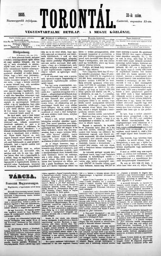 Torontál, 14. évf. 1885. augusztus 13. 33. sz.