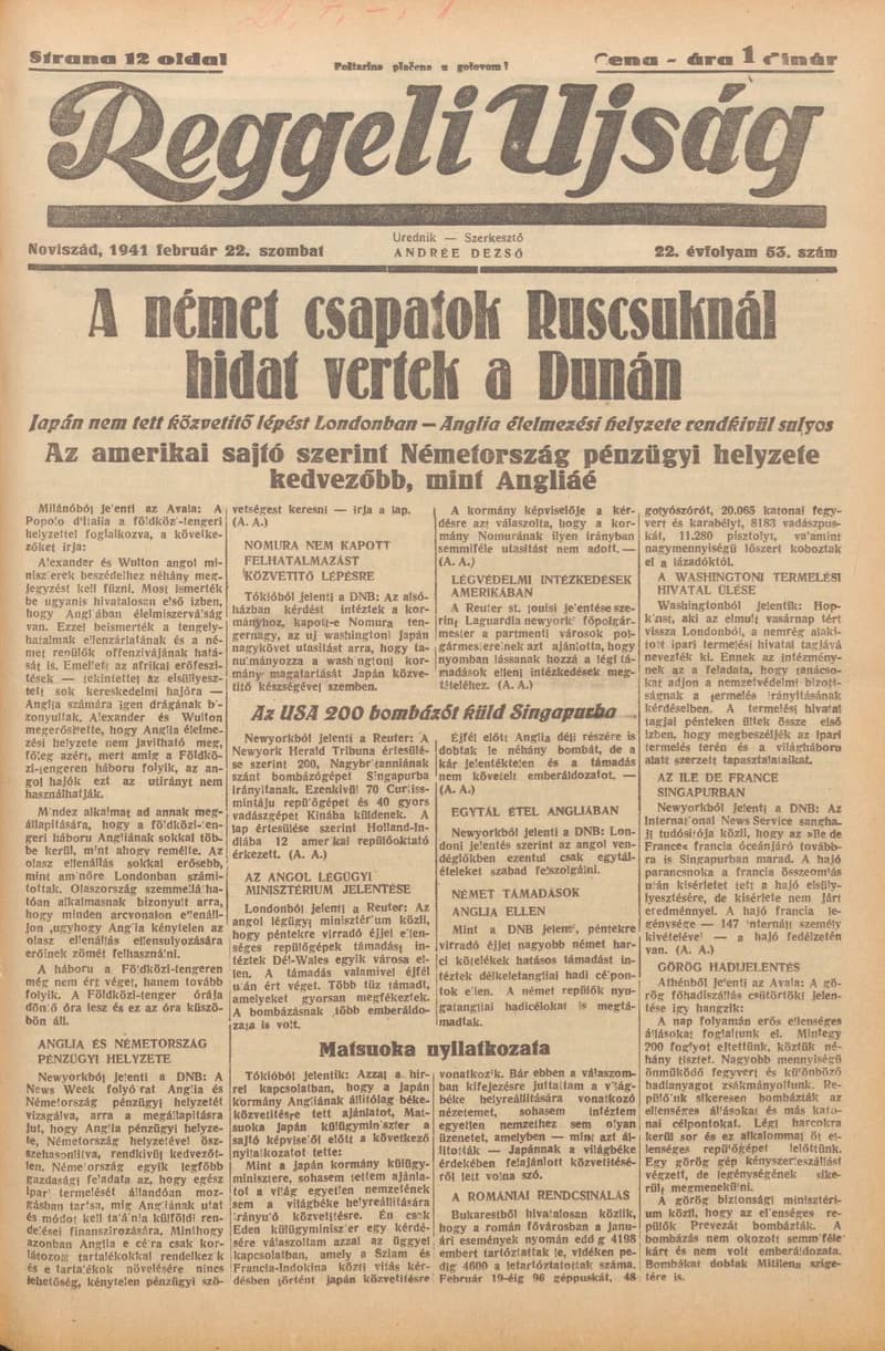 Reggeli Újság, 22. évf. 1941. február 22. 53. sz.