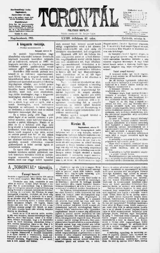 Torontál, 34. évf. 1905. március 16. 62. sz.