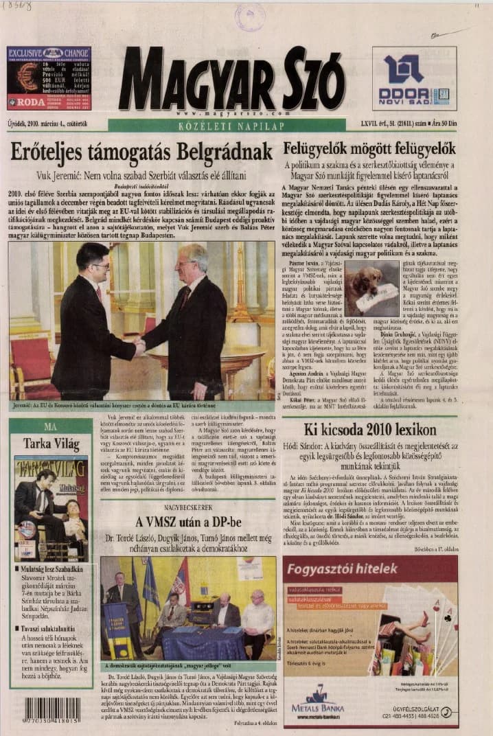 Magyar Szó, 67. évf. 2010. március 4. 51. sz. 1–20. oldal