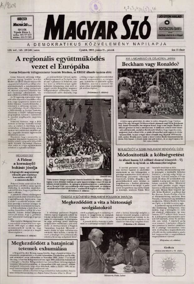 Magyar Szó, 59. évf. 2002. június 21. 143. sz. 1–16. oldal