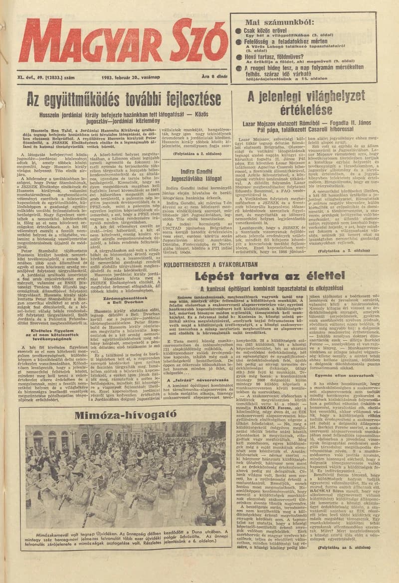 Magyar Szó, 40. évf. 1983. február 20. 49. sz. 1–28. oldal