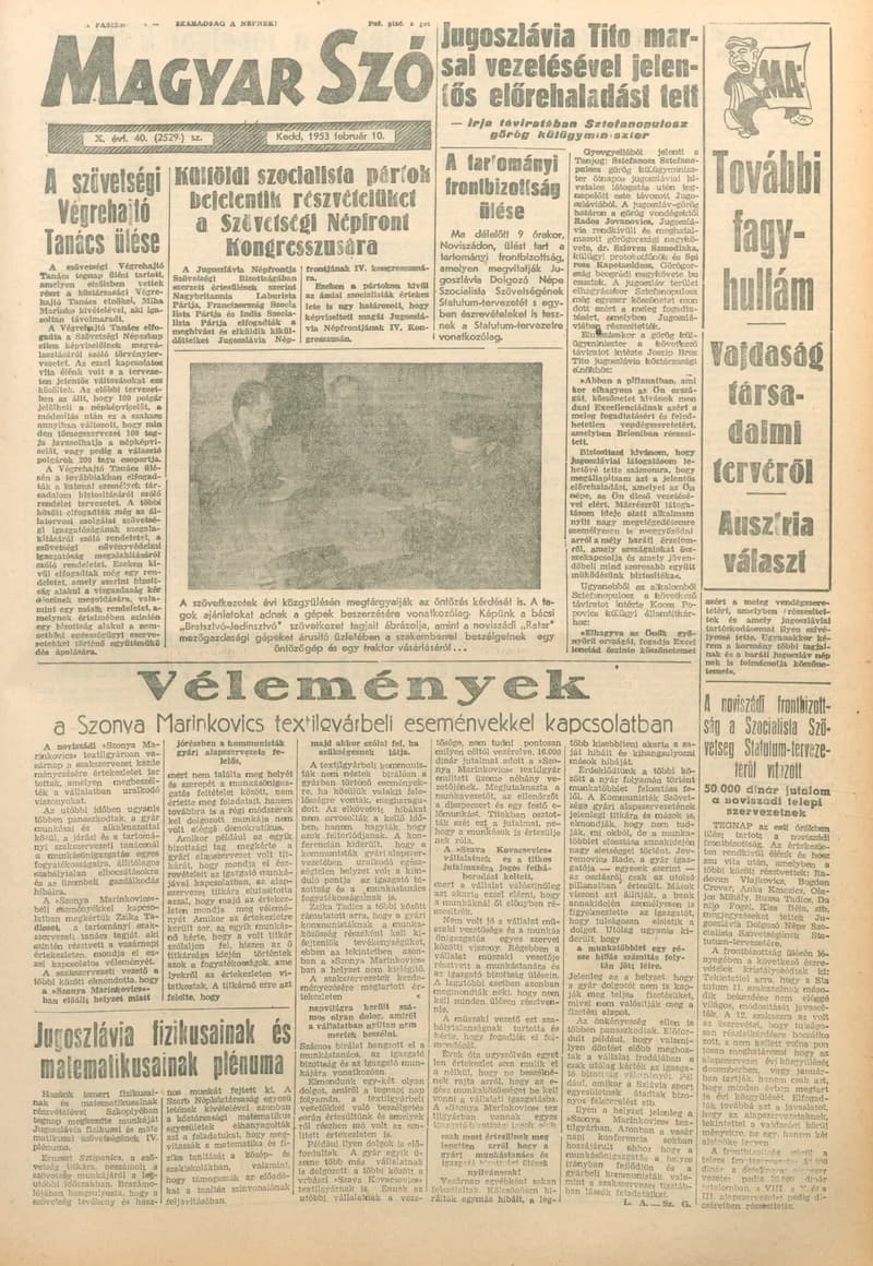Magyar Szó, 10. évf. 1953. február 10. 40. sz. 1–10. oldal