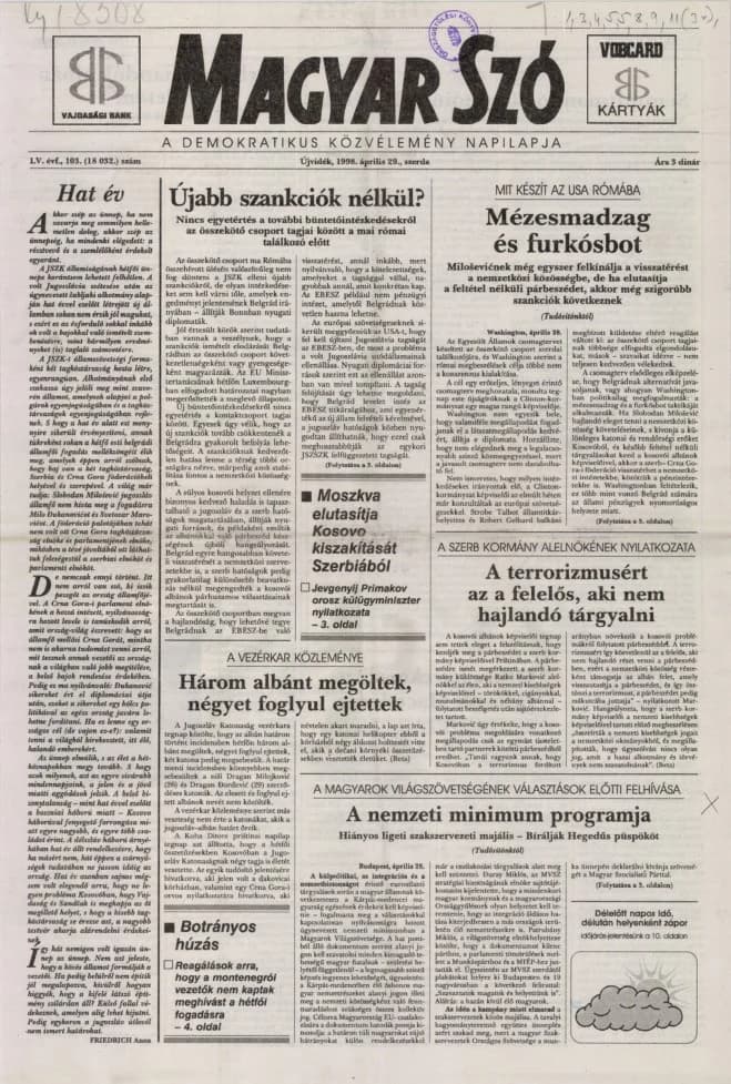 Magyar Szó, 55. évf. 1998. április 29. 103. sz. 1–16. oldal
