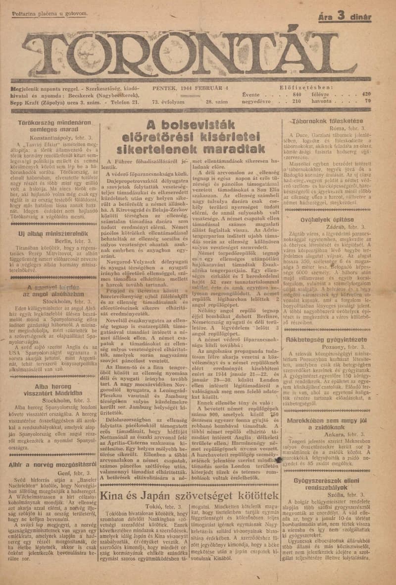 Torontál, 73. évf. 1944. február 4. 28. sz.